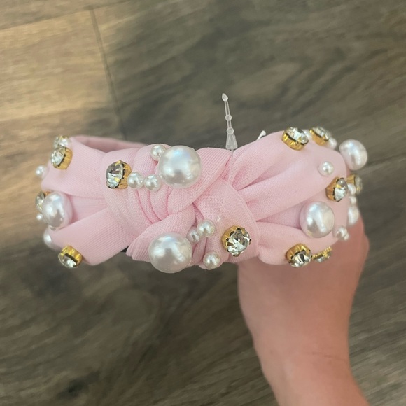 Sweet Tanger Light Pink Rhinestone & Pearl Headband - Picture 1 of 4